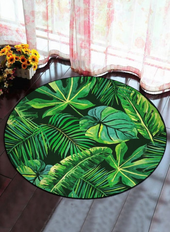 Fresh Leaves Printed Round Living Room Floor Mat Green 100x100cm