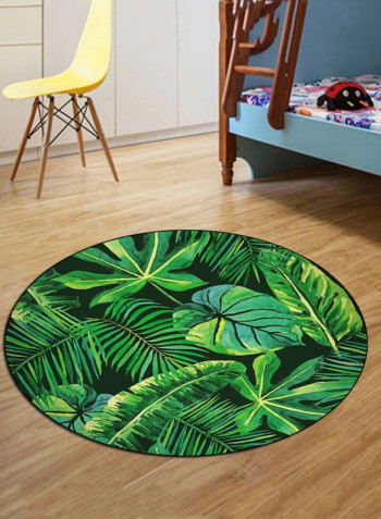 Fresh Leaves Printed Round Living Room Floor Mat Green 100x100cm