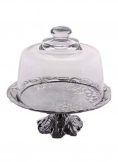Grape Footed Plate With Glass Dome Silver/Clear 7inch