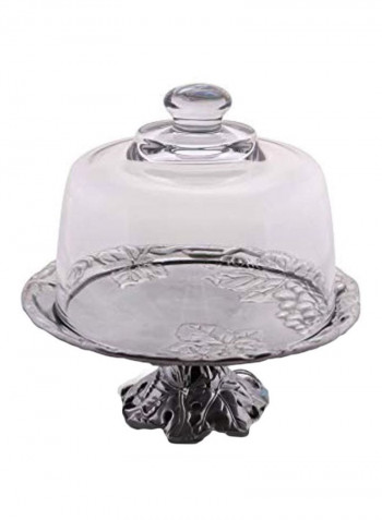 Grape Footed Plate With Glass Dome Silver/Clear 7inch