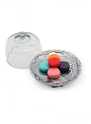 Grape Footed Plate With Glass Dome Silver/Clear 7inch