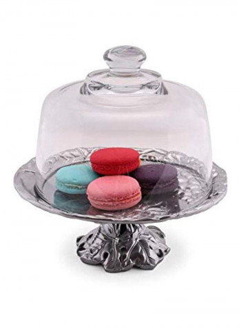 Grape Footed Plate With Glass Dome Silver/Clear 7inch