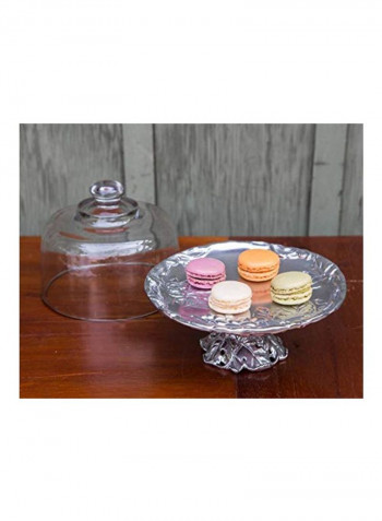 Grape Footed Plate With Glass Dome Silver/Clear 7inch