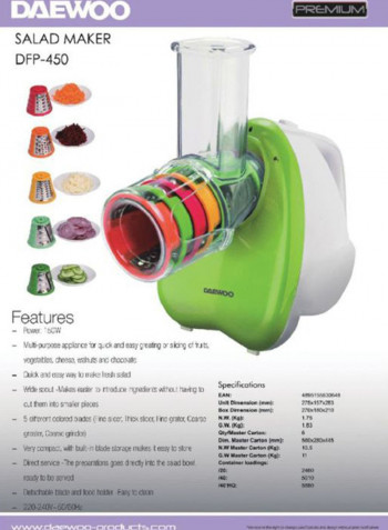 Salad Maker With 5 Blade 150W Multicolour