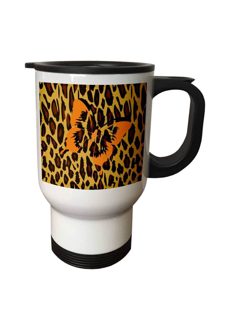 Trendy Butterfly On Cheetah Coat Travel Mug White 22 x 24inch