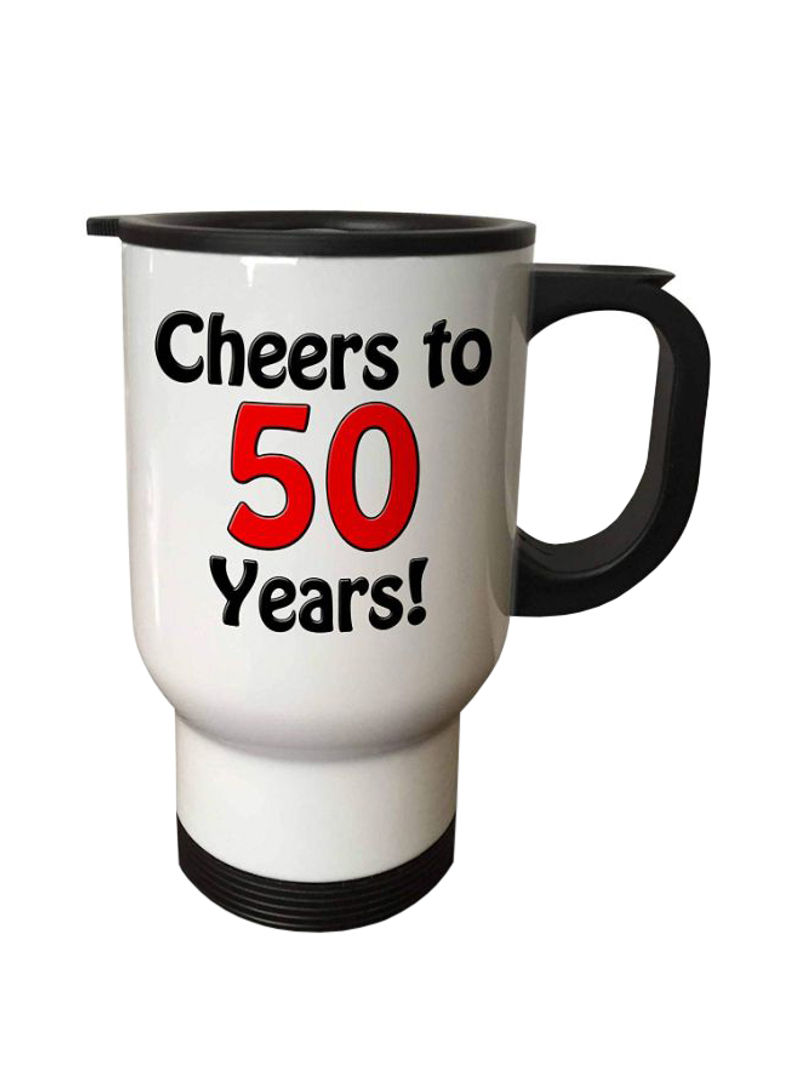 Cheers To 50 Years Travel Mug White/Black 14ounce