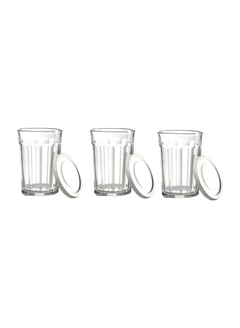 4-Piece Glass With Lid Clear/White