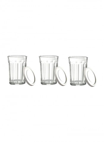 4-Piece Glass With Lid Clear/White