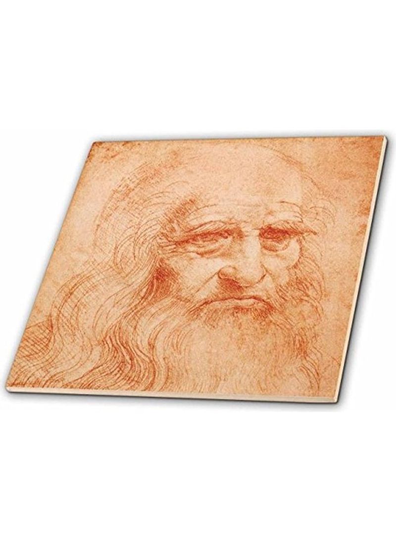 Leonardo Da Vinci Self Portrait Printed Decorative Tile Brown