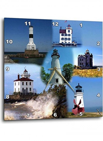 Lighthouses Looking Over Lake Erie Collage Wall Clock Multicolour 10 X 10inch