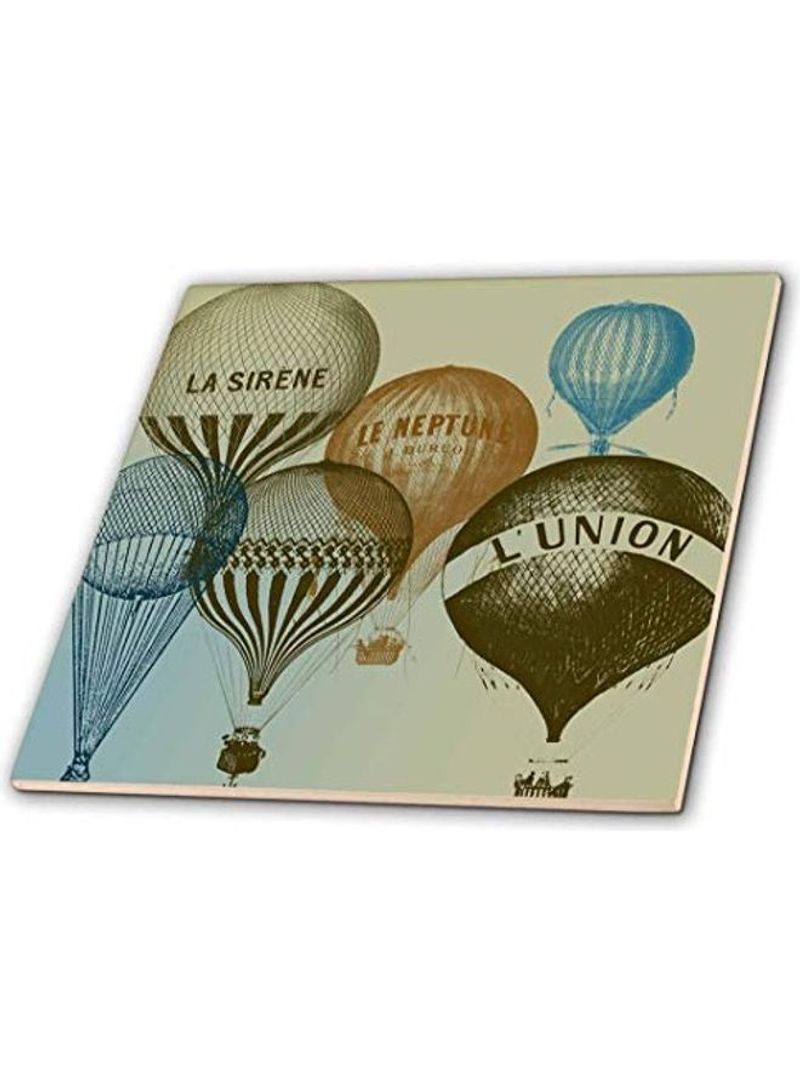 Vintage French Hot Air Balloons Decorative Tile Multicolour 8x8x0.25inch