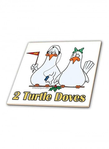 Two Turtle Doves Printed Coaster White/Yellow/Green