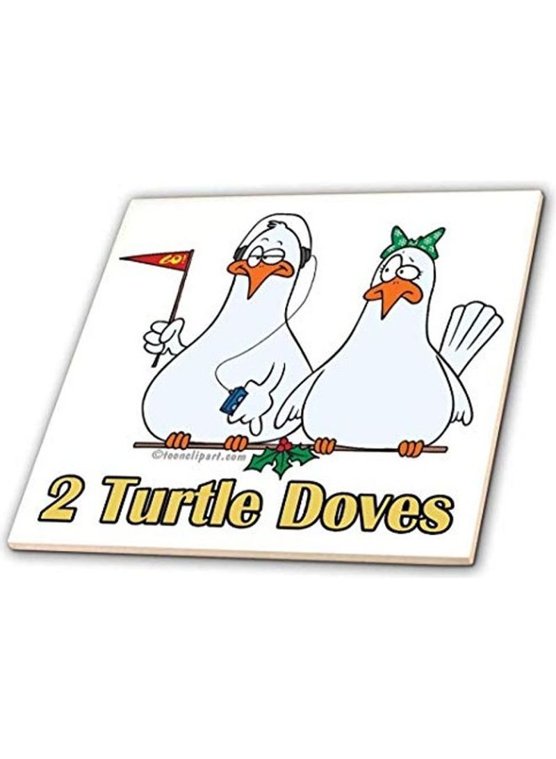 2-Turtle Doves Themed Decorative Tile Multicolour