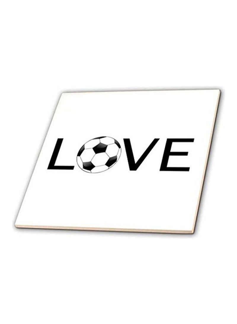 Love Text with Soccer Ball Glass Tile Black/White