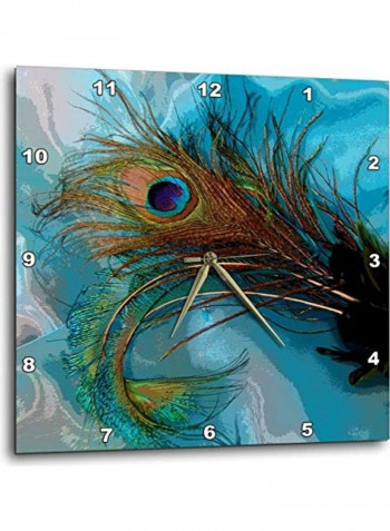 Peacock Feather Printed Analog Wall Clock Multicolour 13x13x0.1inch