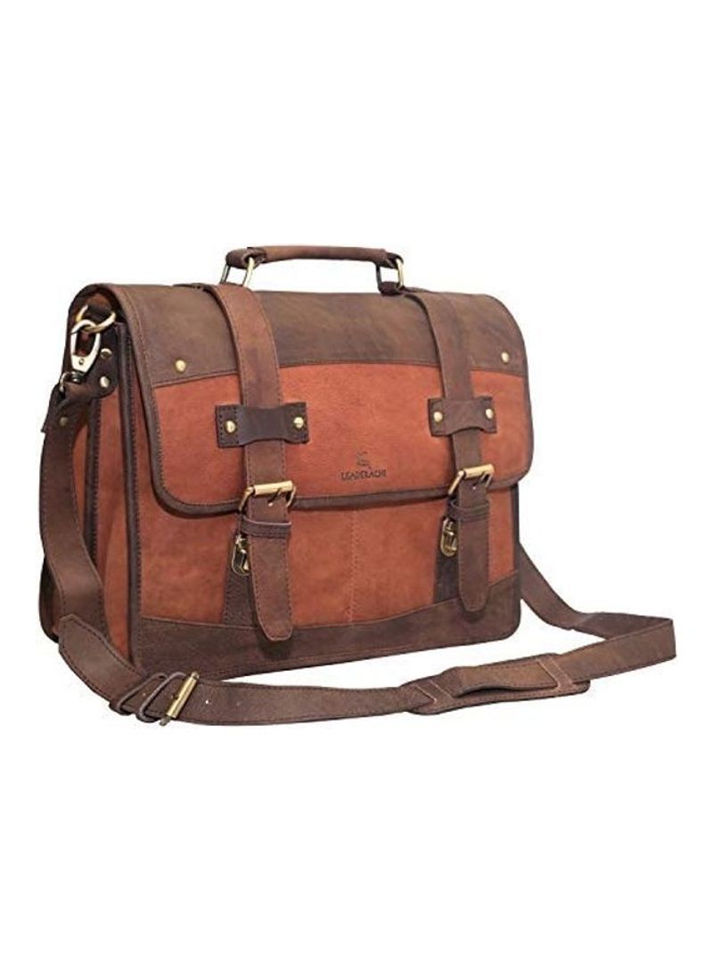 Vintage Pure Handmade Tan Bag Cross Messenger Briefcase Bag with 15.6 inch Brown
