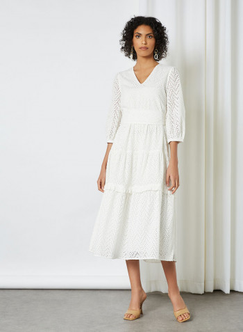 Belted Schiffli Dress Snow White