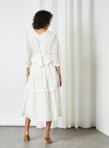 Belted Schiffli Dress Snow White