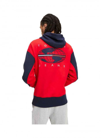 Colour-Blocked Expedition Back Logo Hoodie Black Iris/Racing Red