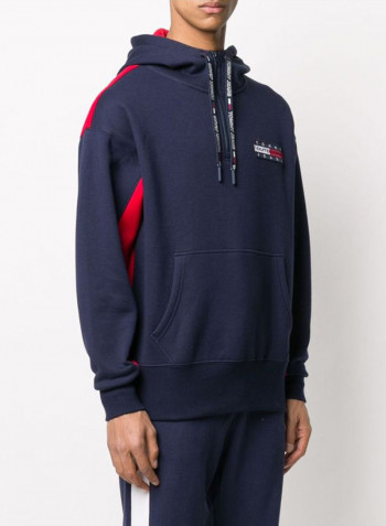 Colour-Blocked Expedition Back Logo Hoodie Black Iris/Racing Red