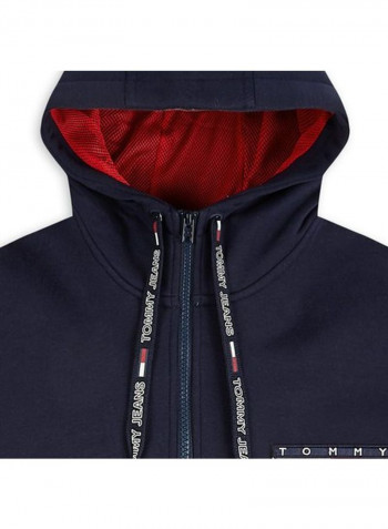 Colour-Blocked Expedition Back Logo Hoodie Black Iris/Racing Red