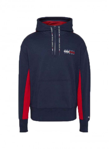 Colour-Blocked Expedition Back Logo Hoodie Black Iris/Racing Red