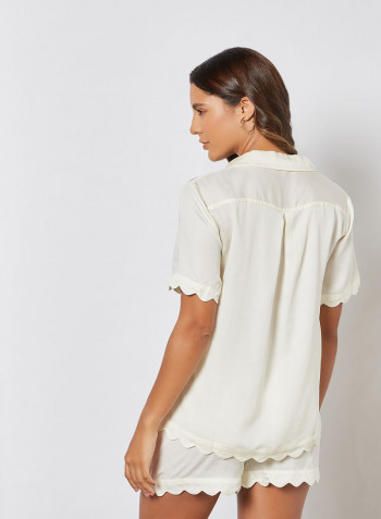 Jane Scalloped Trim Pyjama Shirt Creme