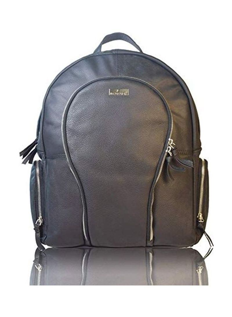 Leather Crossbody Messenger Backpack Black