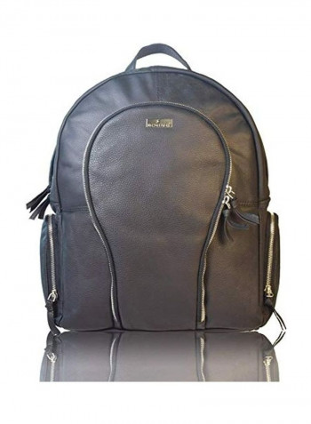 Leather Crossbody Messenger Backpack أسود