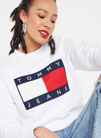 Tommy Flag Sweatshirt Classic White