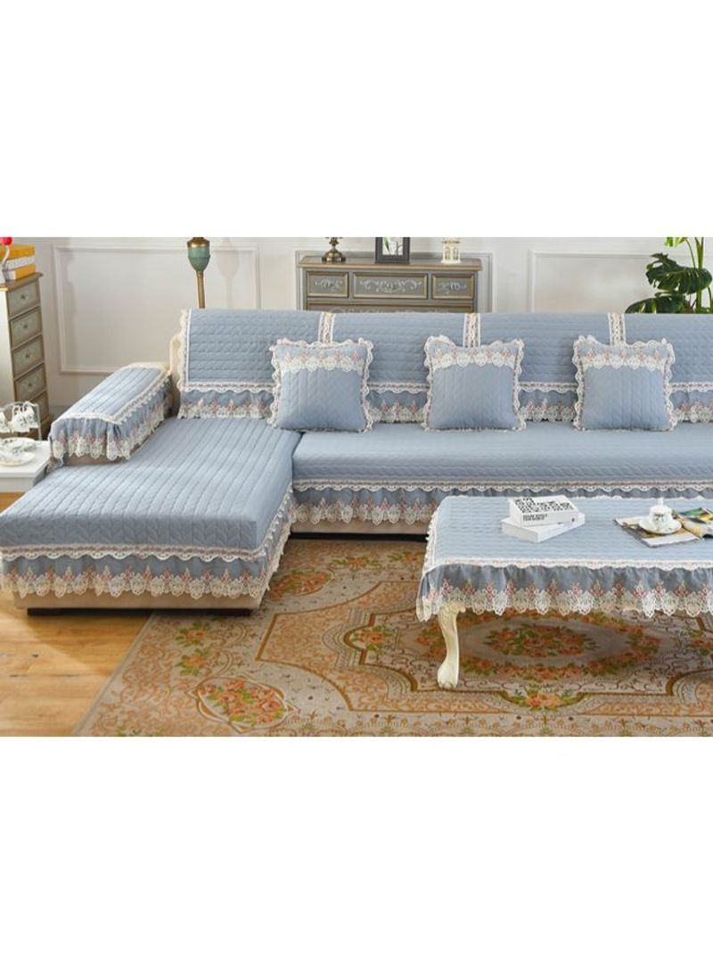 Floral Simple Style Quilted Sofa Slipcover Blue/White
