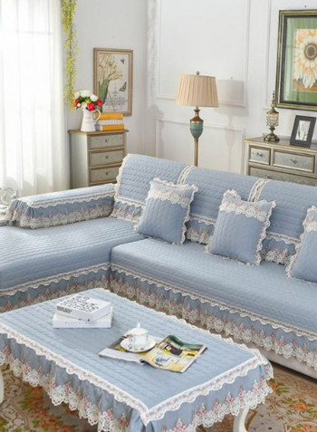 Floral Simple Style Quilted Sofa Slipcover Blue/White