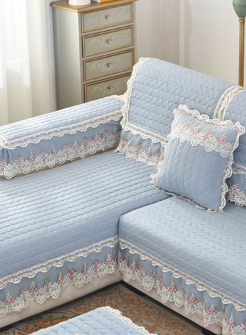 Floral Simple Style Quilted Sofa Slipcover Blue/White
