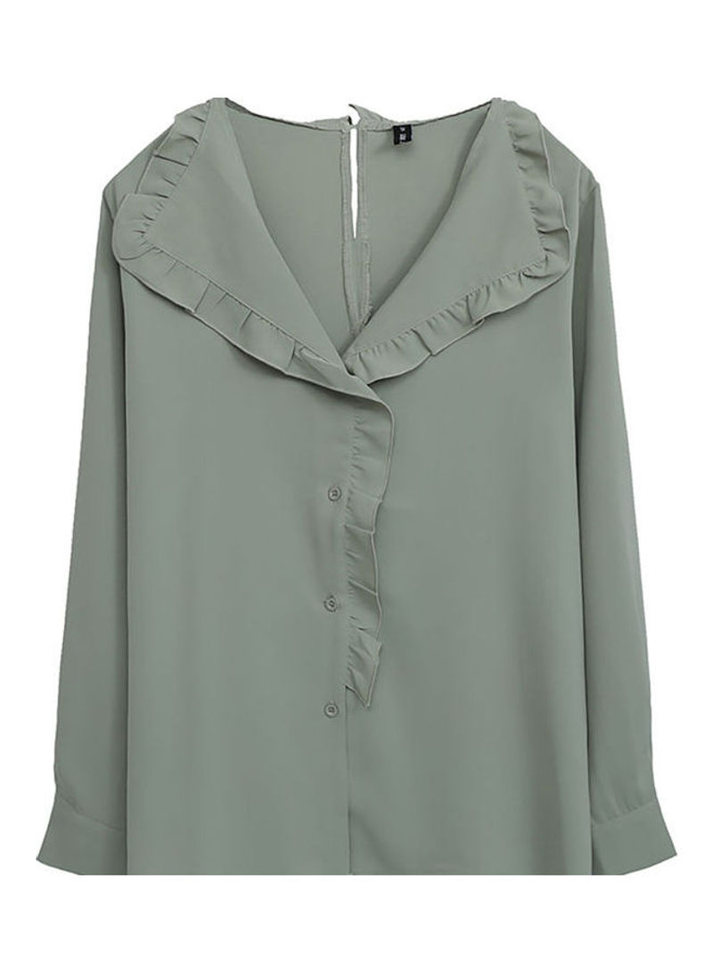 Solid Ruffle Detail Blouse Green