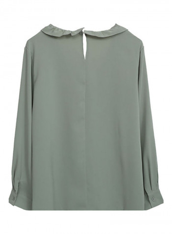 Solid Ruffle Detail Blouse Green