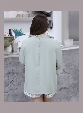 Solid Ruffle Detail Blouse Green