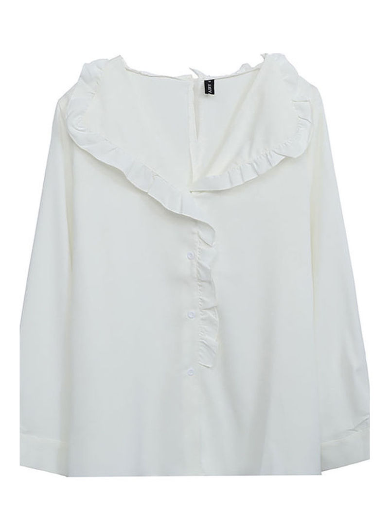 Solid Ruffle Detail Blouse White