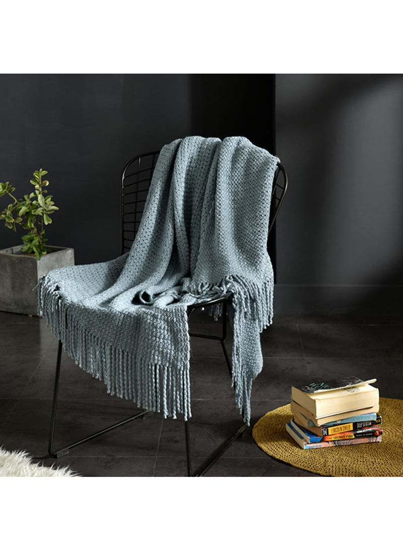 Tassel Thin Warm Blanket Polyester Blue 130x150centimeter