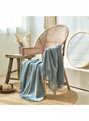 Tassel Thin Warm Blanket Polyester Blue 130x150centimeter