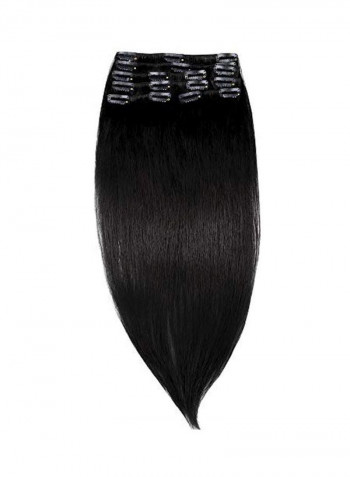 8-Piece Full Head Highlighted Human Hair Extension أسود 16بوصة