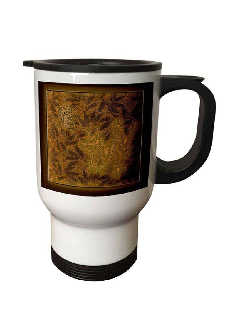 Gold Dragon On Leaves In Chinese Travel Mug Multicolour 14ounce