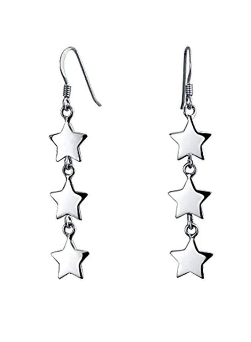 925 Sterling Silver Three Star Linear Drop Dangle Earrings