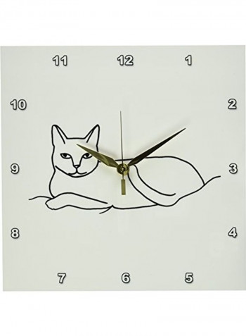 Cat Laying Outline Art Drawing Themed Wall Clock Beige/Black