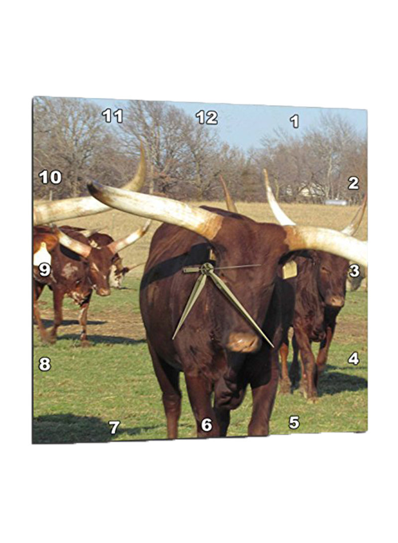 Texas Long Horn Herd Wall Clock Multicolour 10 x 10 x 0.1inch