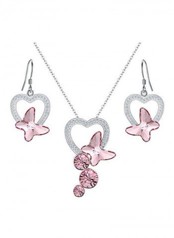 925 Sterling Silver Cubic Zirconia Studded Butterfly Shape Pendant Necklace Set