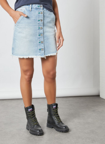 Recycled Denim Faded A-Line Skirt Blue