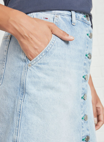 Recycled Denim Faded A-Line Skirt Blue