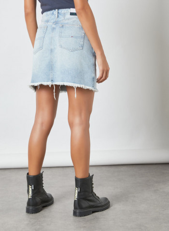 Recycled Denim Faded A-Line Skirt Blue