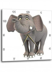 Baby Cartoon Elephant Smiling Themed Wall Clock White/Grey