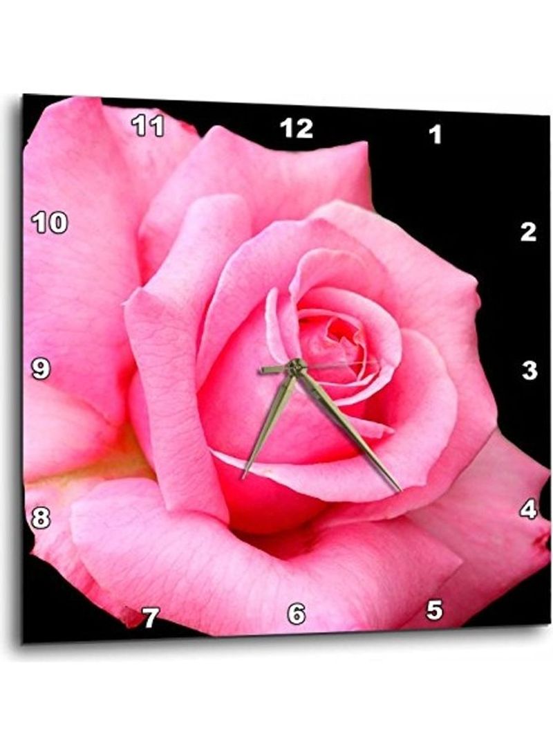 Rose Printed Analog Wall Clock Black/Pink 10x10x0.06inch